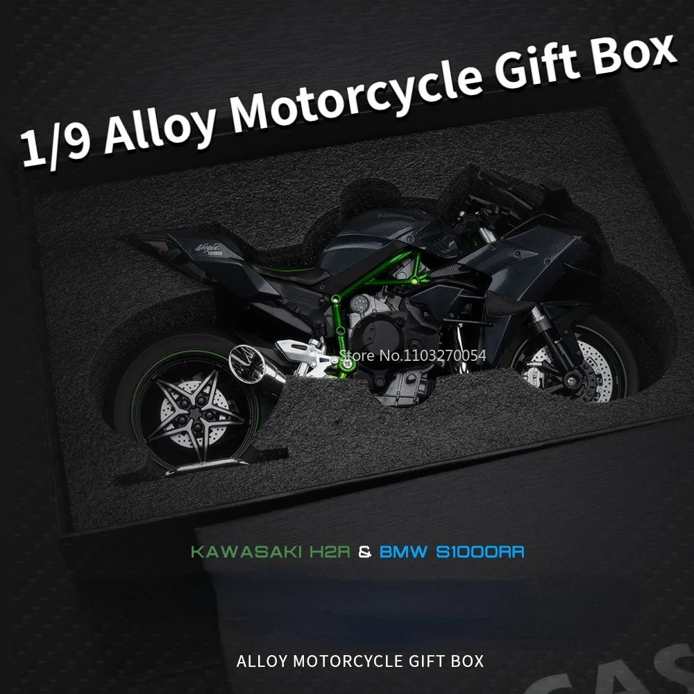 1/9 Kawasaki H2R Alloy Motorcycle Models Gift Box Series Diecasts Simulation Motorbike Vehicle Model Toys for Kids Birthday Gift