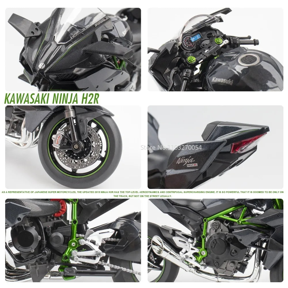 1/9 Kawasaki H2R Alloy Motorcycle Models Gift Box Series Diecasts Simulation Motorbike Vehicle Model Toys for Kids Birthday Gift